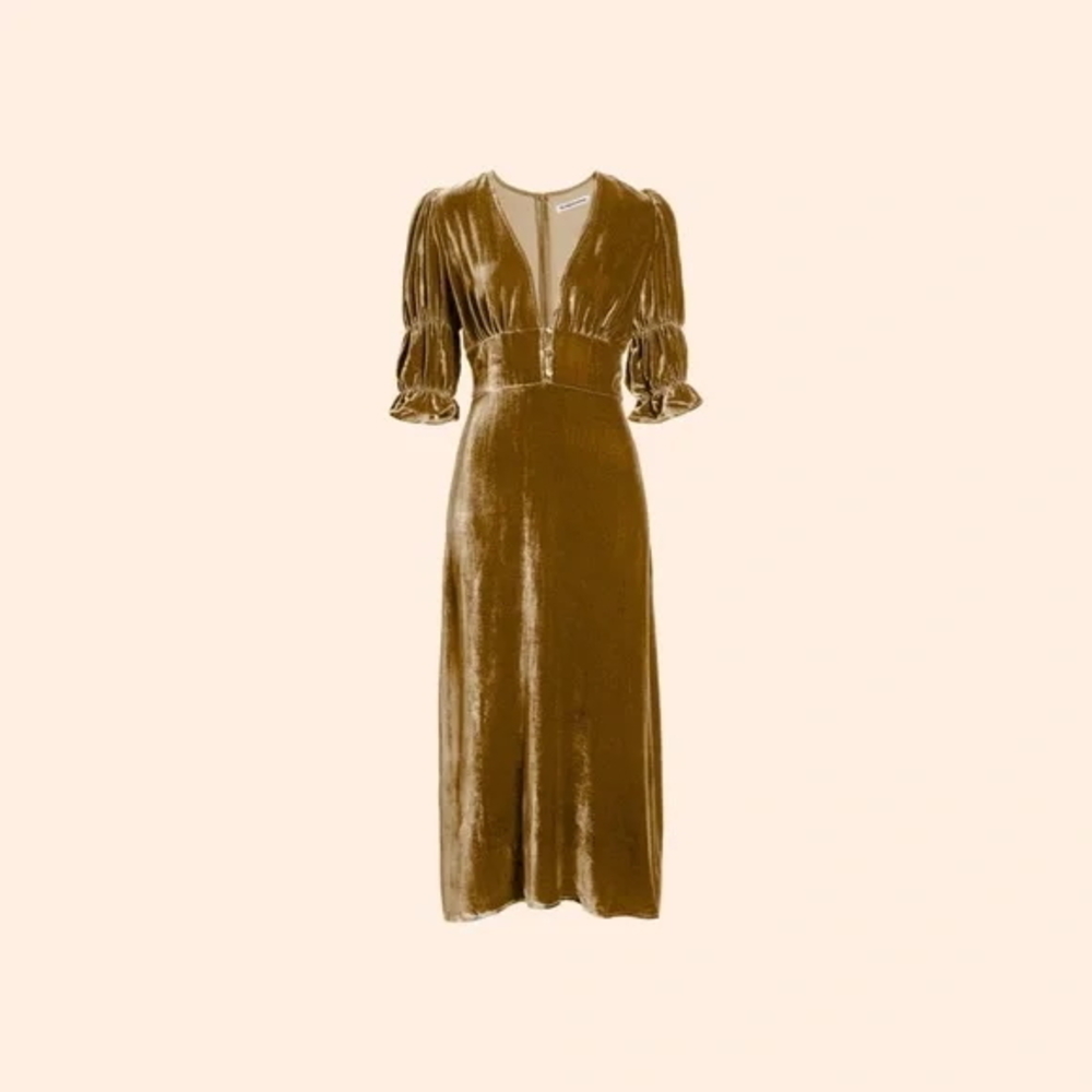 Reformation Metallic Gold Midi Dress